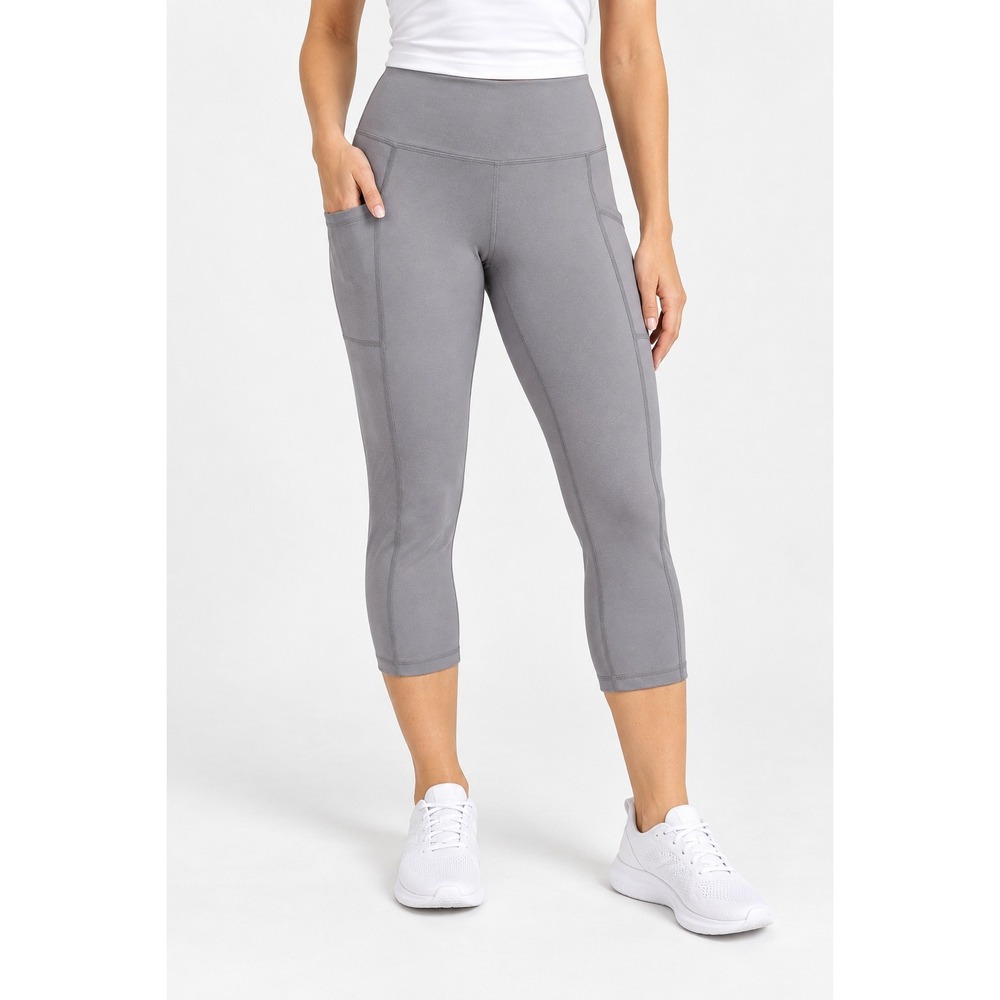 Ideology Womens High Rise Side Pocket Crop Leggings Gray Performance Size S